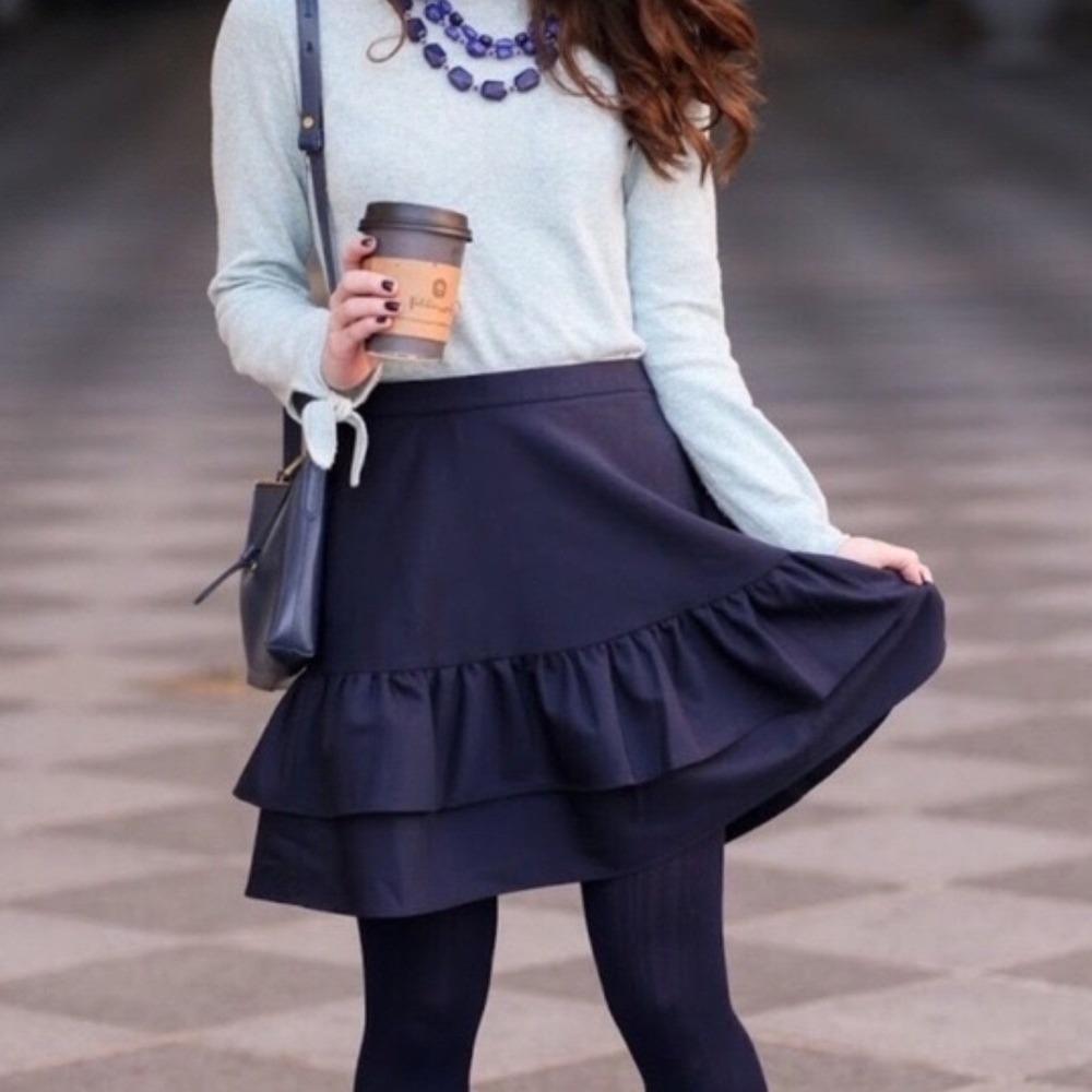 J.Crew Mercantile Navy Blue Ruffle Hem Mini Skirt J6153‎ Womens 8 New